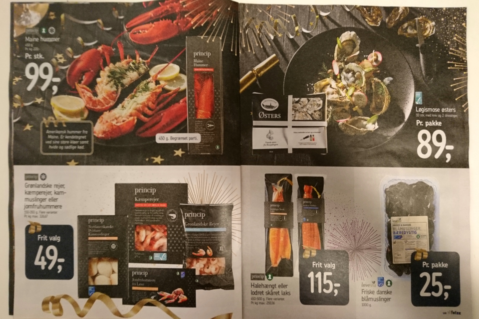 Реклама продуктов питания для Новогоднего ужина: устрицы, раки, мидии, креветки