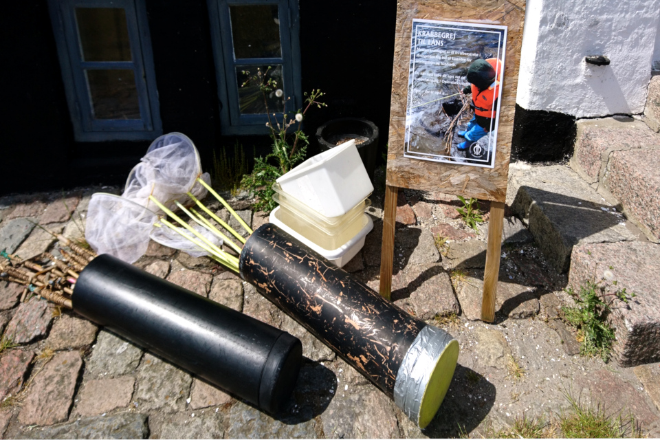 Сачки для сбора крабов у входа в музей Лимфьорд, Дания