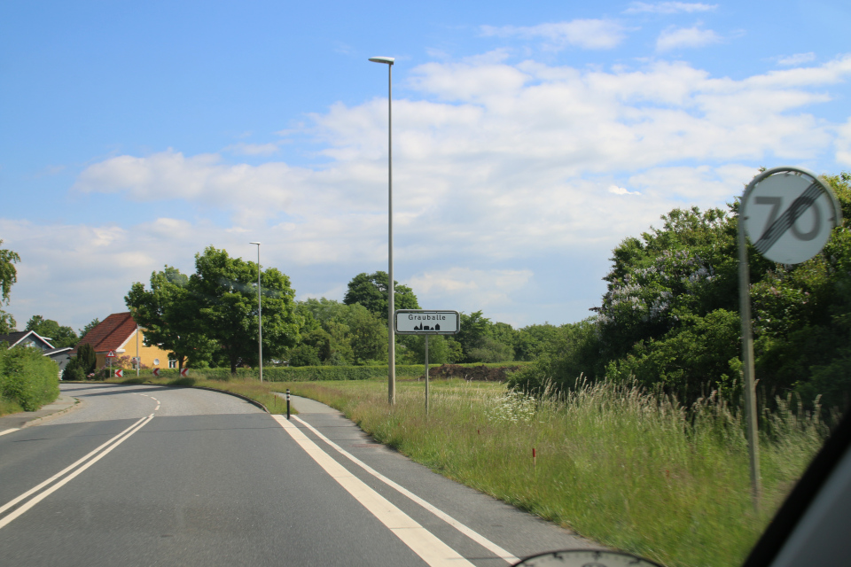 Дорожный указатель около въезда в г. Граубалле, Дания. Фото 7 июн. 2020