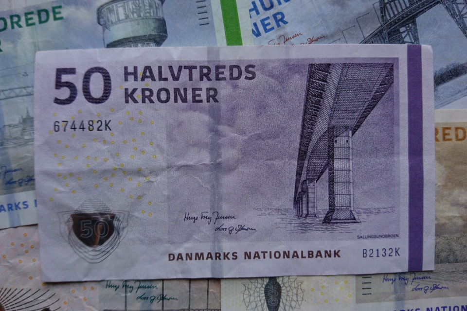 Датская банкнота номиналом 50 крон. Фото 2 нояб. 2020, Орхус, Дания