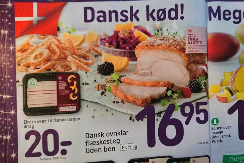 Реклама свиных корочек для приготовления блюда флэскесвэр (дат. flæskesvær)