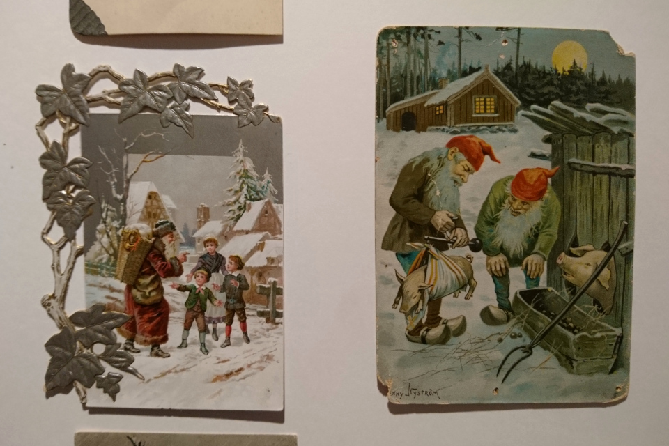 Дед мороз и ниссе на старых открытках с белым рождеством