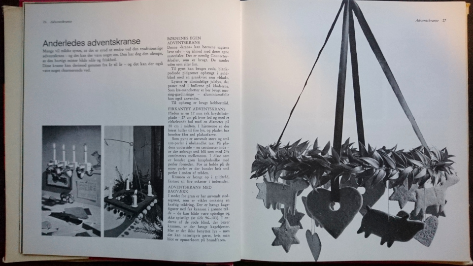 Самодельный венок Адвента, украшенный печеньями, книжка "Идеи для Рождества" 1971 года