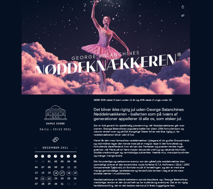 Скриншот с рекламой балета "Щелкунчик" на сайте королевского театра сезон 2021-2022