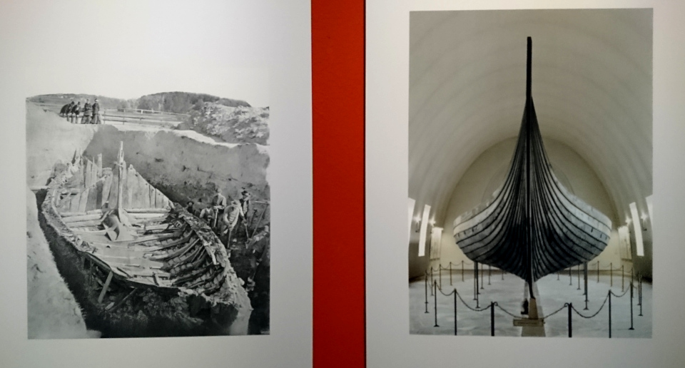 Фотография раскопок и корабля Гокстад в Норвегии. Фото 12 дек. 2021, музей Мосгорд, г. Орхус, Дания
