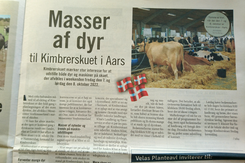 Выставка животных Кимбер в Орсе, статья из местной газеты, авг. 2022