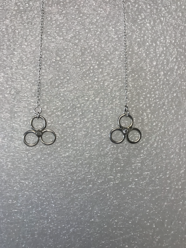 Flowers chain earrings with clear crystal attached, recycle silver