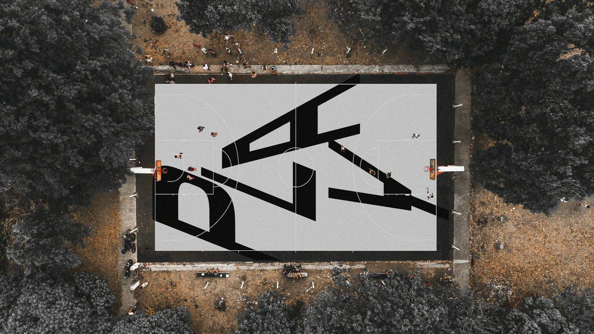 Basketball court designed with pure typography for FBL Freizeit Basketball Liga in Berlin 