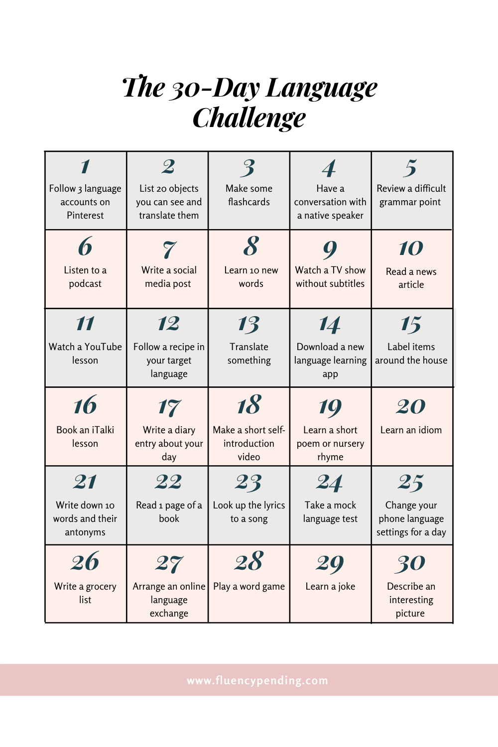 30 days writing challenge list