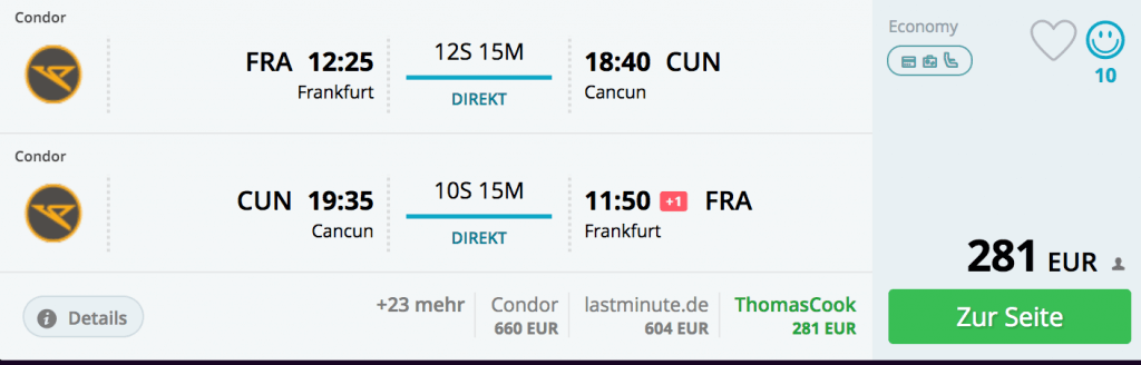 Flug Frankfurt - Cancun, 21.01. - 27.01.2018