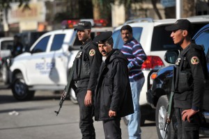 epa05093922 Egyptian security personnel guard the entrance to the Bella Vista Hotel in the Red Sea resort of Hurghada, Egypt, 09 January 2016. Two Austrians and one Swede were wounded by unidentified militants who infiltrated an Egyptian Red Sea resort late 08 January, the Egyptian Interior Ministry said. Egypt has seen a wave of terrorist attacks since the army toppled Islamist President Mohammed Morsi in July 2013 following massive protests that demanded his ouster. EPA/STR