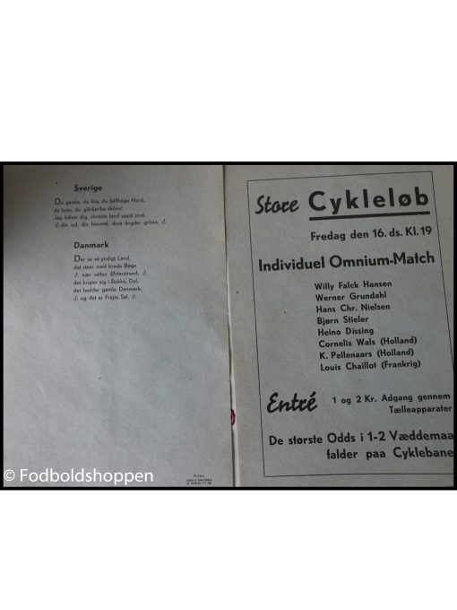 Kampprogram: DBU´s Jubilæumsstævne Juni 1939