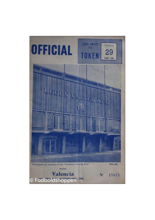 Kampprogram - 2 February 1966 - Leeds United - Valencia (messeby tuneringen)