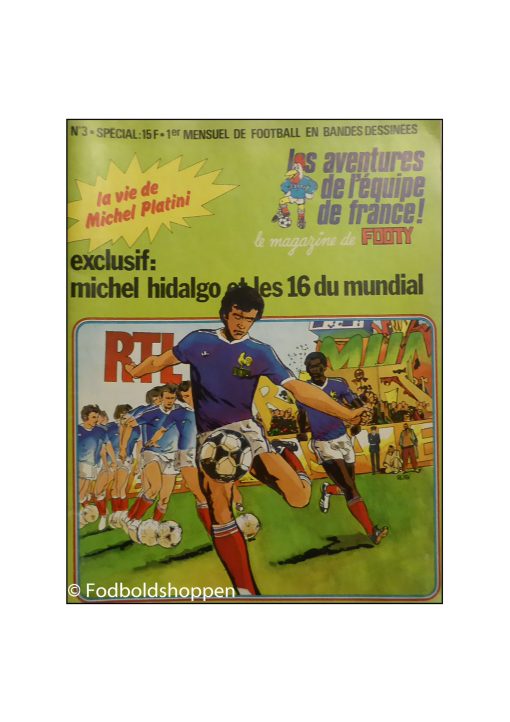 Fransk guide til VM i Fodbold 1978 + tegneserie om Michel Platini. Holdbilleder i tegneserieformat. En helt speciel guide, ganske sjov og stadig oplysende.