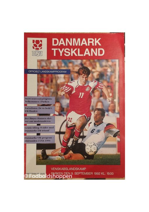 Kampprogram : Danmark - Tyskland 09/09 - 1992 ( EM revanche kamp)
