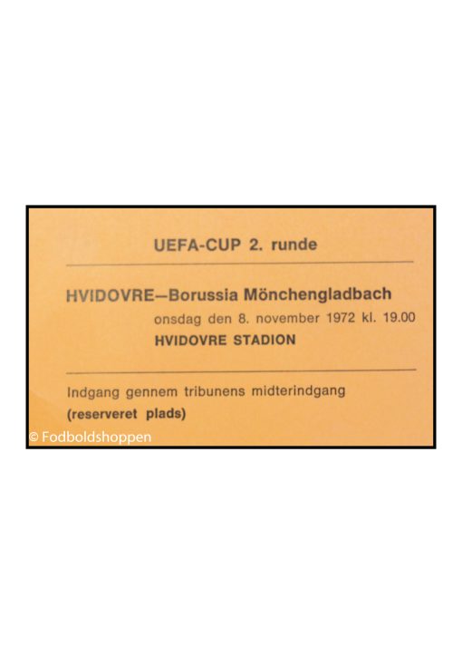 Fodboldbold Billet - Hvidovre - Gladbach 08/11-1972