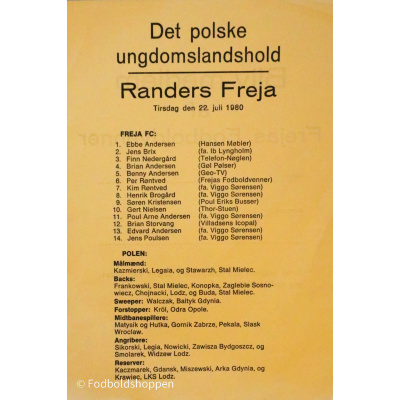 Kampprogram/teamsheet Polen Ungdomslandshold - Randers Freja 1980