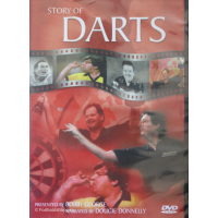 DVD-cover af The Story of Darts med billeder af legendariske dartspillere