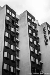 Tall narrow buildings in central Budapest