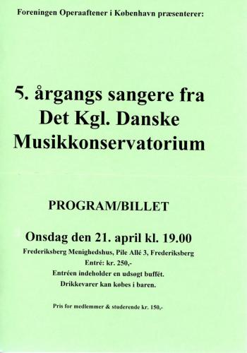 1999-04-21 5 årgangs sangere fra Det Kongelige Danske Musikkonservatorium1