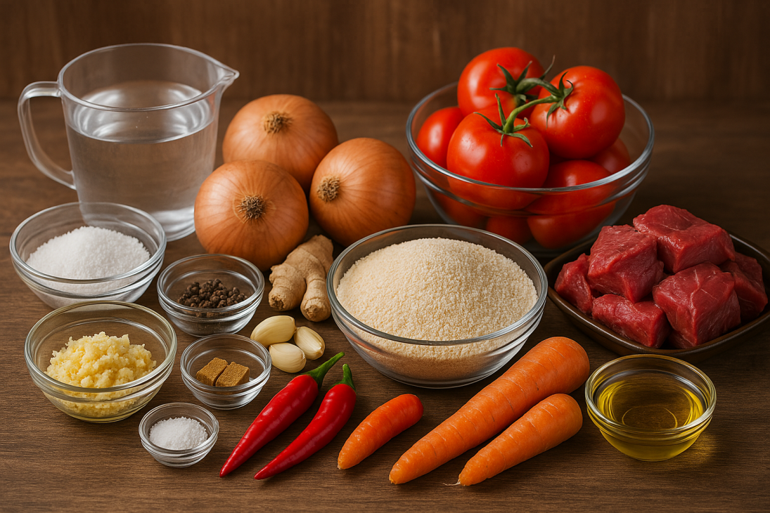 ngrédients pour préparer le Founden Bande : fonio, arachides, légumes frais, épices, viande ou poisson, pour une recette guinéenne riche et authentique.