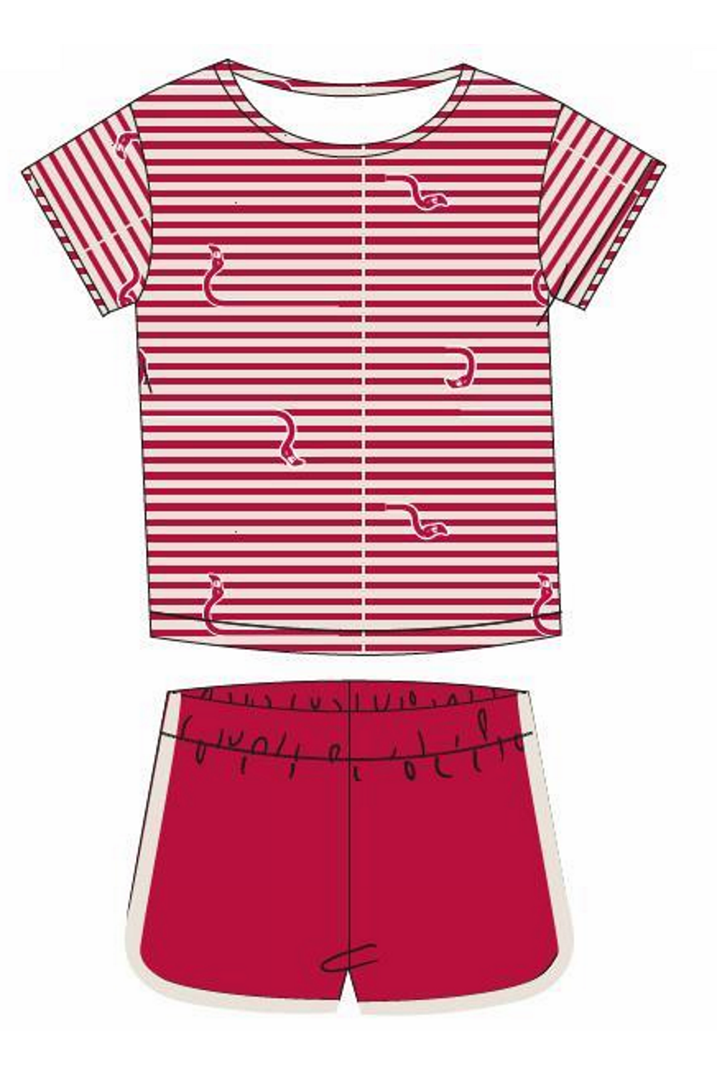 Woody Korte Meisjes Pyjama Rood - Wit Flamingo - Woody webshop - Formosa  Textiel