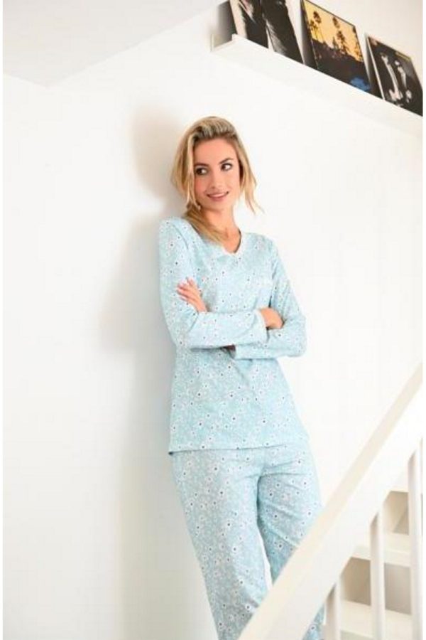 Ringella Lichtblauwe Dames Pyjama Met Bloemenopdruk