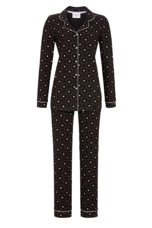 Ringella zwarte dames pyjama doorknoop