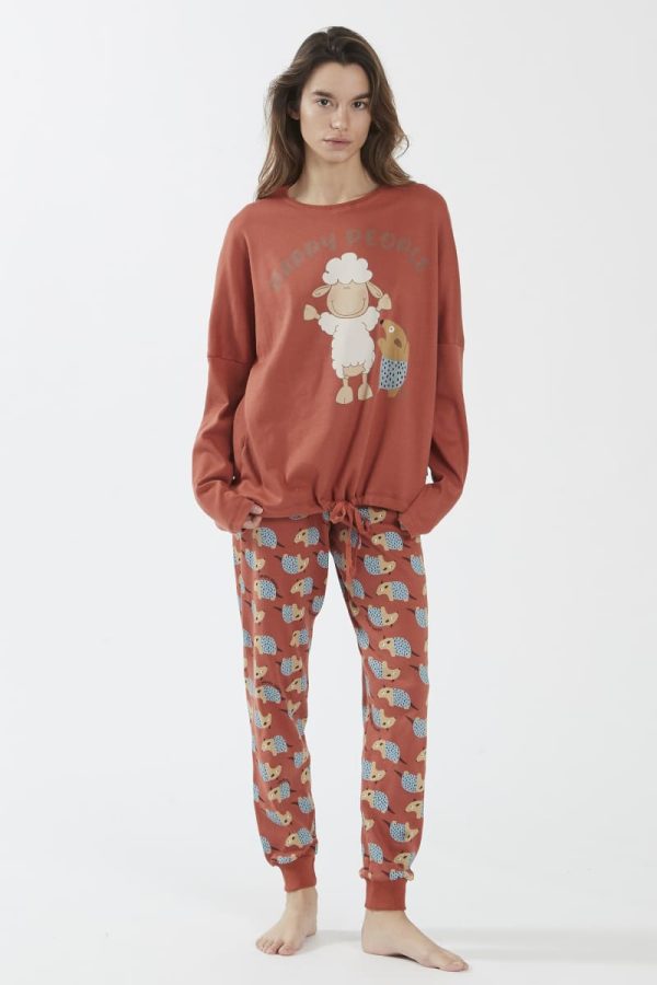 Happy People dames pyjama roestkleur