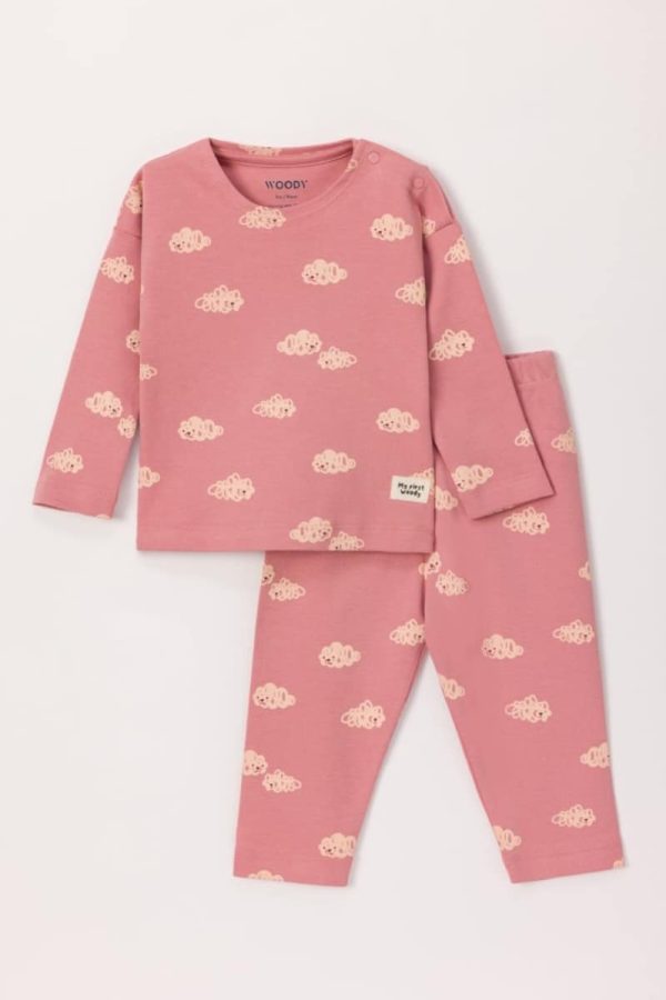 Woody baby pyjama wolken roze