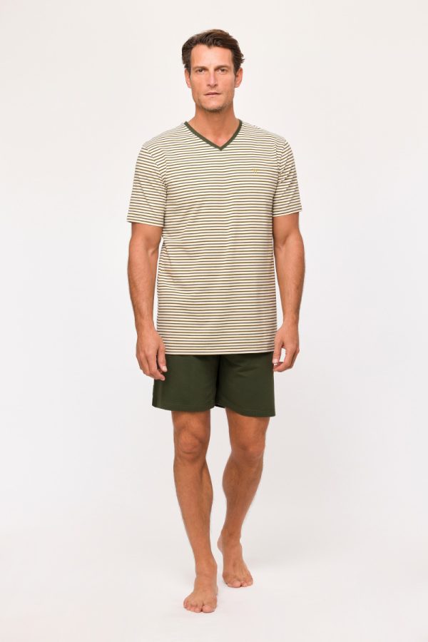 Woody heren pyjama beige streep