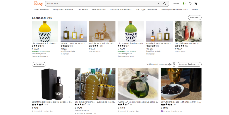 strategie per vendere olio di oliva online etsy
