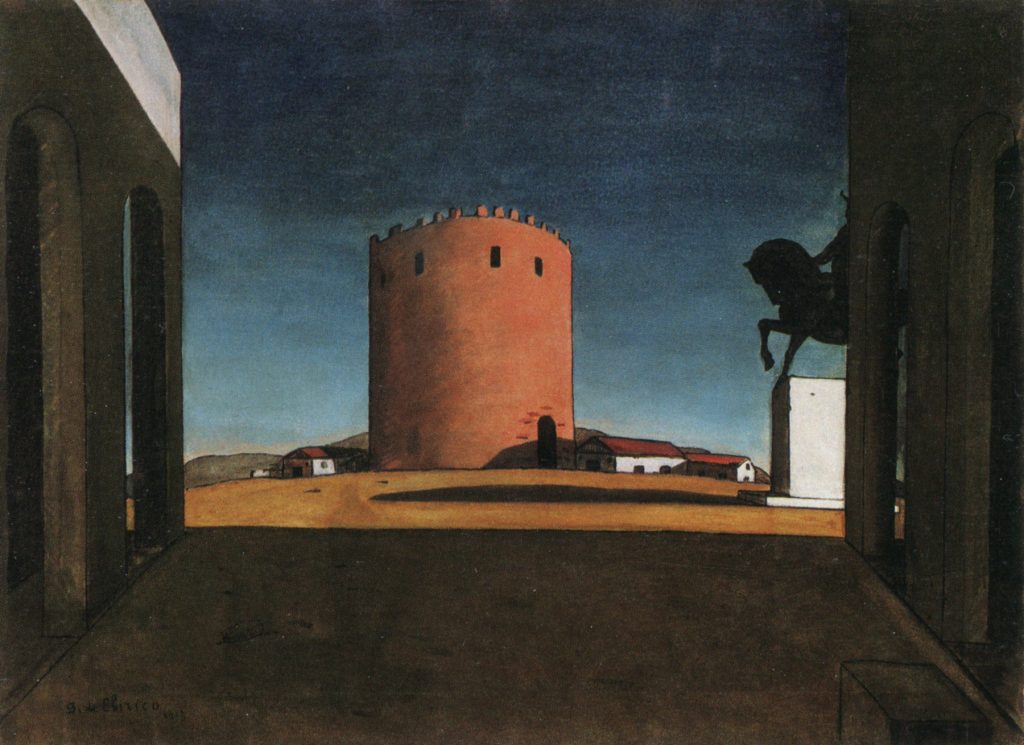 Denna bild har ett alt-attribut som är tomt. Dess filnamn är The_Red_Tower_by_Giorgio_de_Chirico-1913-Wikimedia-commons-4-1024x745.jpg
