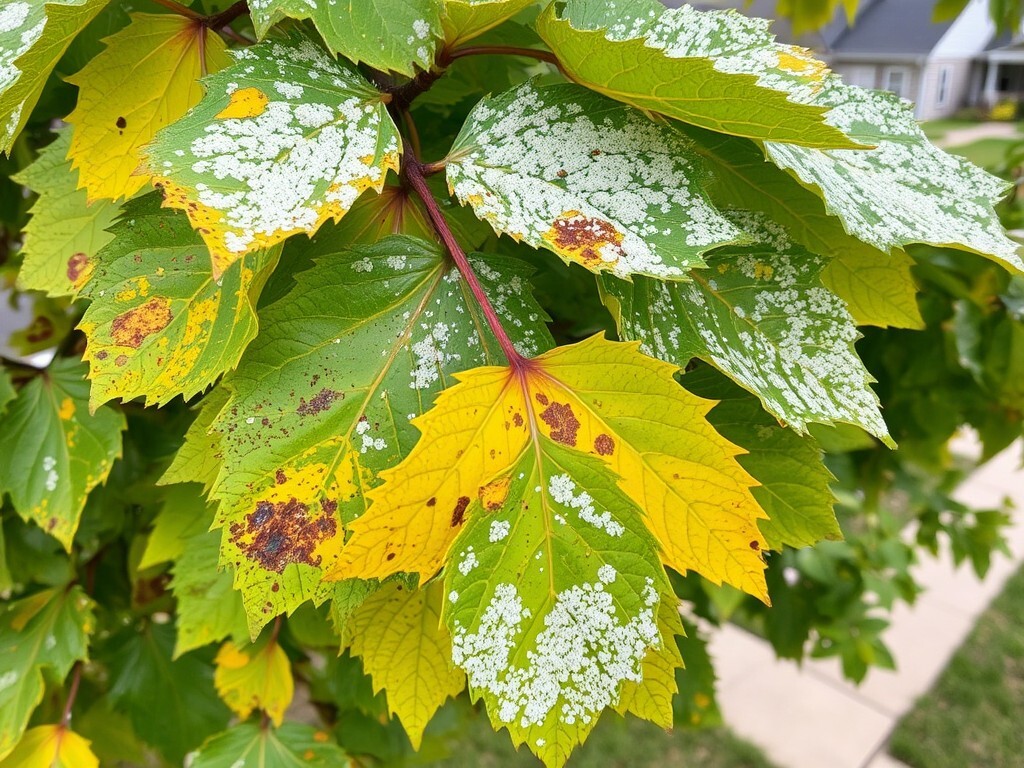 Discoloration and spot on leaves indicate tree fungus
