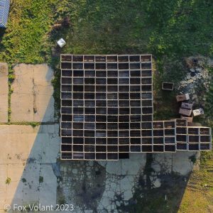 Aerial shot of a stack of crates.
