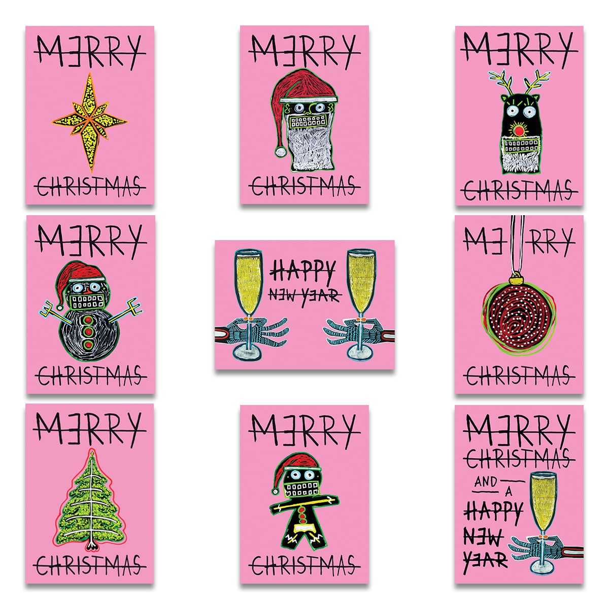 CHRISTMAS CARDS - SET 9 - PINK • Frank Willems