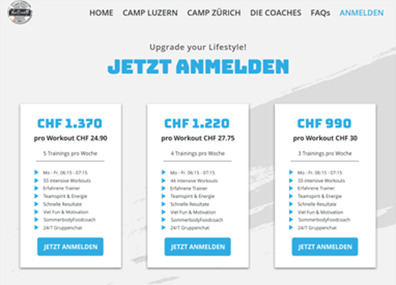 WordPress Projekt Sport - Preisliste