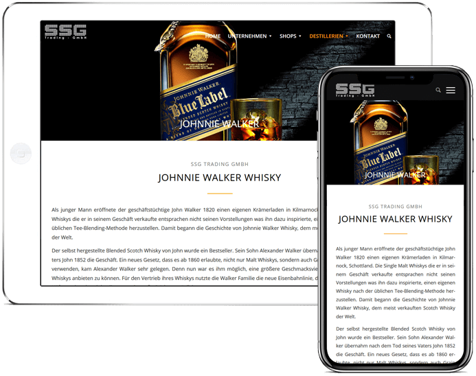 Wordpress Projekt Spirituosen - Darstellung auf Tablet und Handy