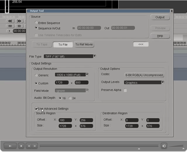 Avid DS Advanced Output Tabs