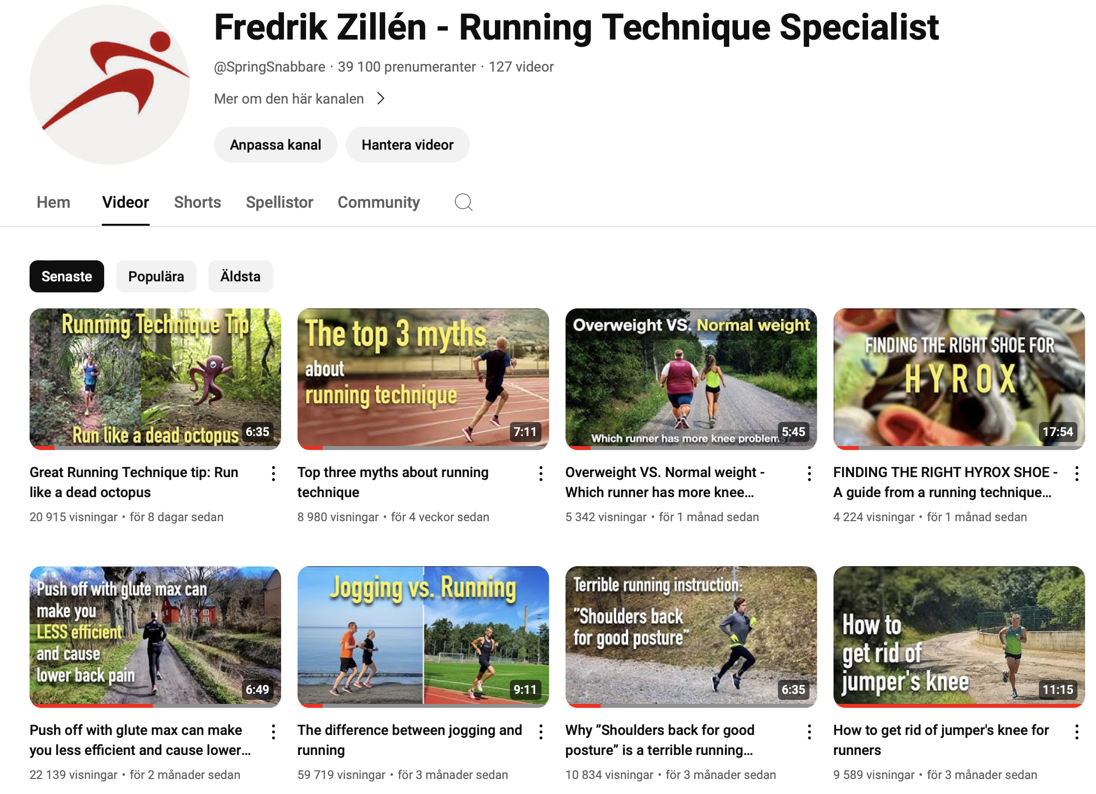 Youtube-kanal Fredrik Zillén Running Technique Specialist