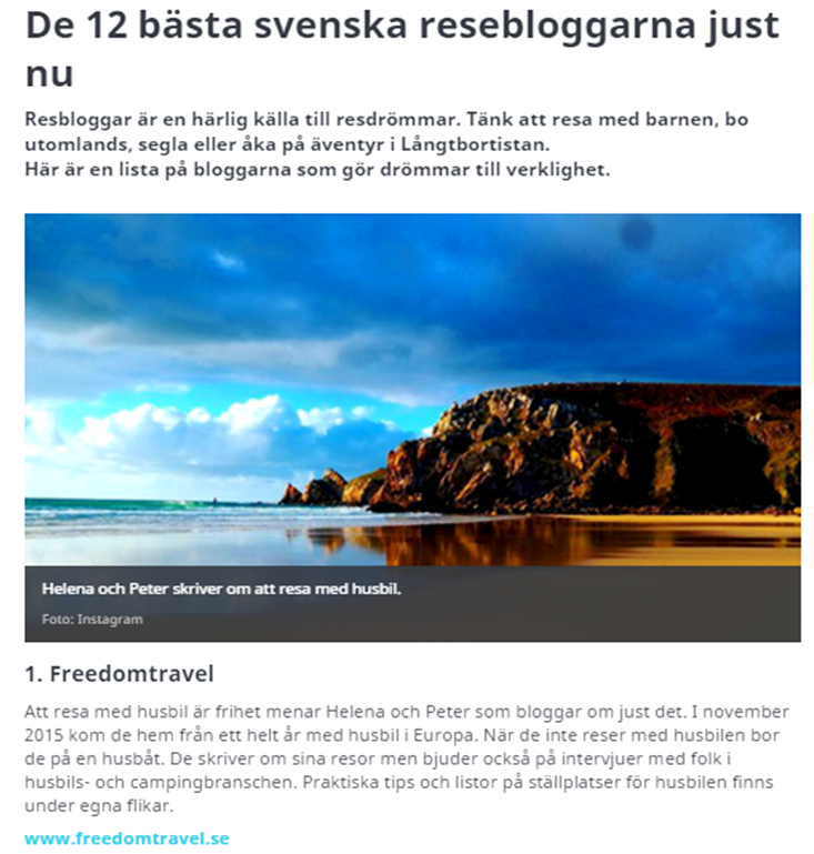 Expressen listar de 12 bästa svenska resebloggarna