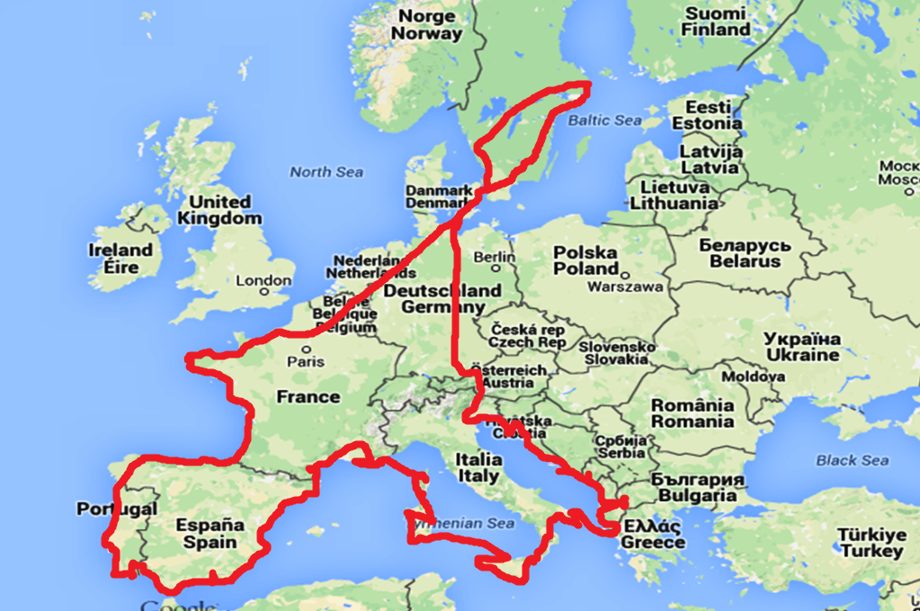Kartbild över vår Europaresa 2015