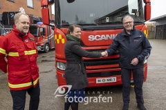 Direktør for TrekantBrand, Jarl Vagn Hansen, Borgmester Stephanie Storbank, og Brandstationsleder Steen Tommerup Knudsen - Foto: René Lind Gammelmark