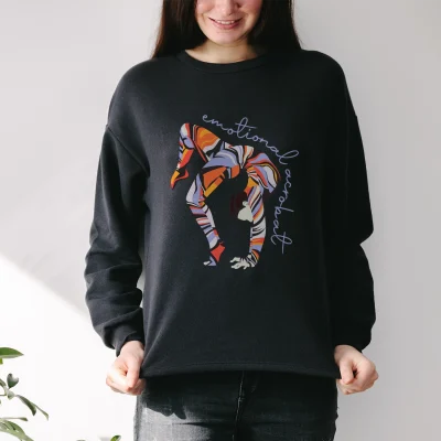 woman black sweatshirt emotional acrobat