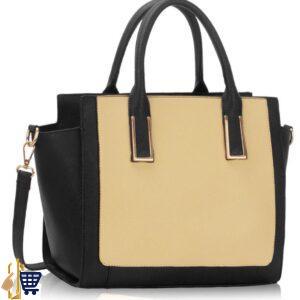 Black/Beige Tote Bag With Long Strap 1