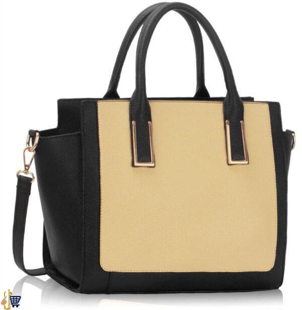 Black/Beige Tote Bag With Long Strap