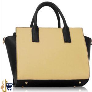 Black/Beige Tote Bag With Long Strap 2