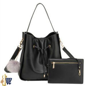 2 Pieces Black Drawstring Tote Bag With Pouch