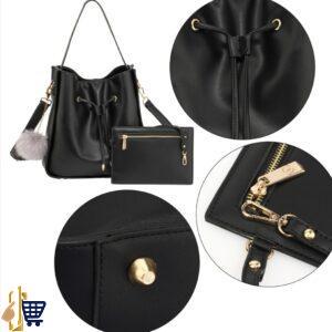 2 Pieces Black Drawstring Tote Bag With Pouch 3