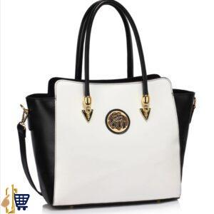 Black/White Polished Metal Shoulder Handbag 1